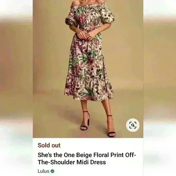 Lulu's She's the One Beige Floral Print Off-The-Shoulder Midi Dress size… - Picture 15 of 15